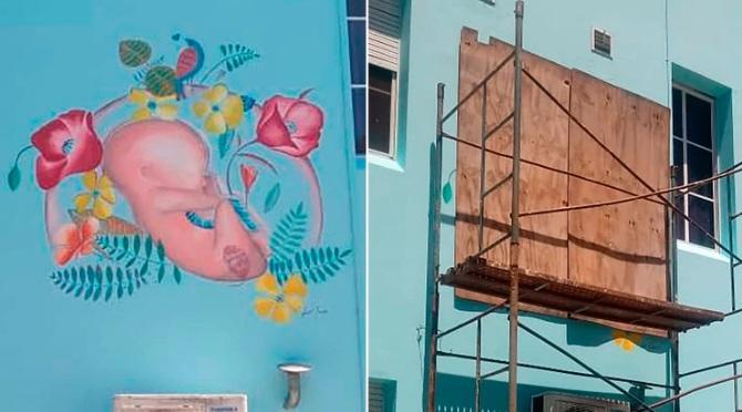 Atribuyen a "censura ideológica" la decisión de tapar mural con un bebé en gestación
