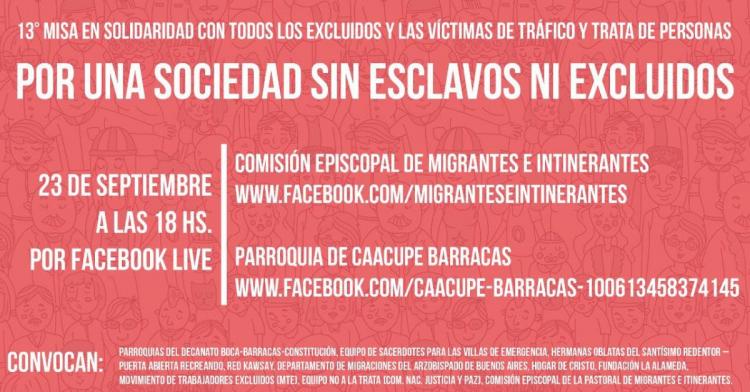 Misa virtual "por una sociedad sin esclavos ni excluidos"