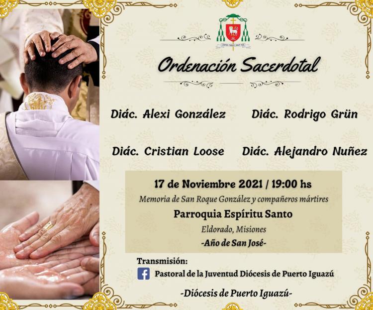 Mons. Baisi ordenará cuatro sacerdotes para la diócesis de Puerto Iguazú Mons. Baisi ordenará cuatro sacerdotes para la diócesis de Puerto Iguazú