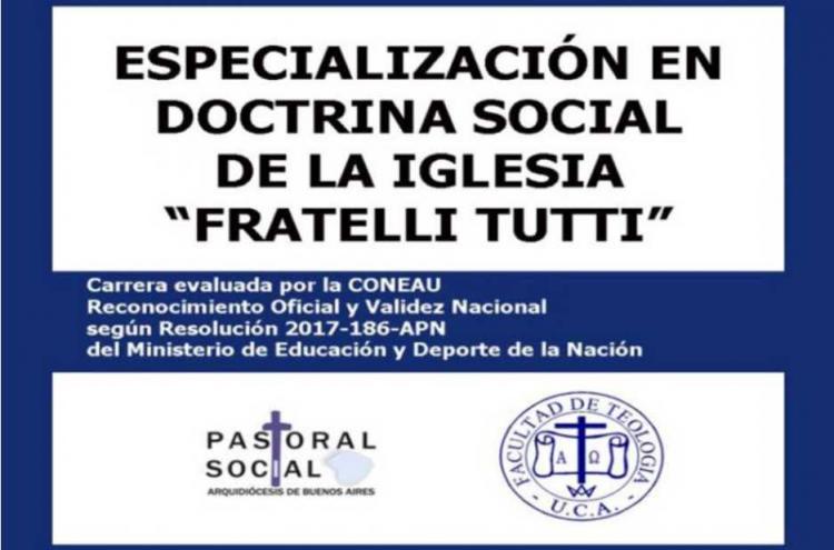 Inscriben en la Especialización en Doctrina Social de la Iglesia Fratelli tutti Inscriben en la Especialización en Doctrina Social de la Iglesia Fratelli tutti