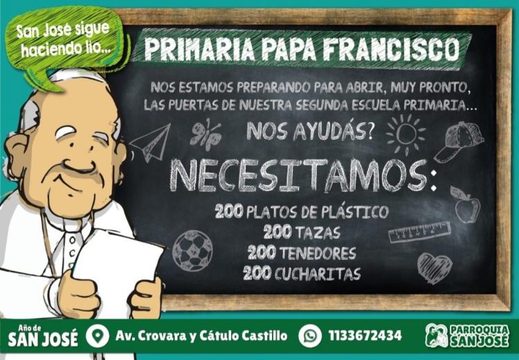 Solicitan donaciones para la escuela primaria Papa Francisco Solicitan donaciones para la escuela primaria Papa Francisco