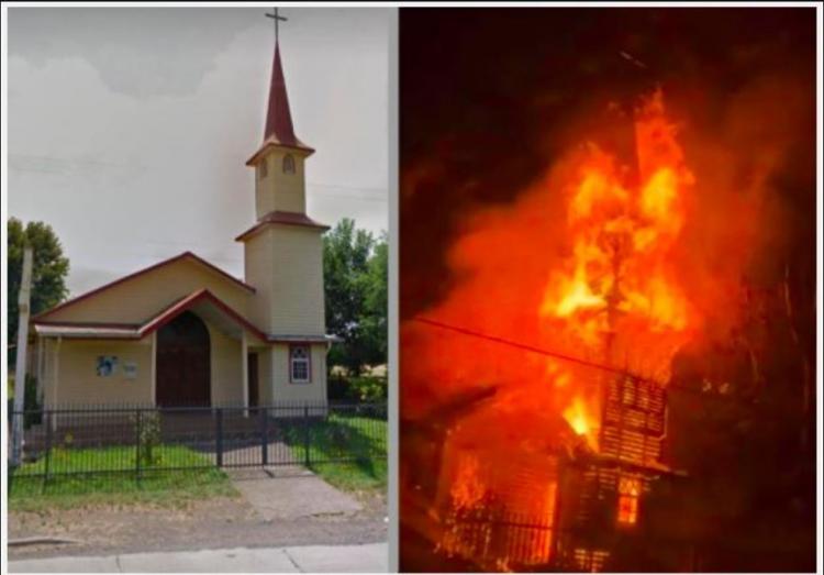 Un nuevo ataque incendiario consume por completo la Capilla de Roble Huacho Un nuevo ataque incendiario consume por completo la Capilla de Roble Huacho
