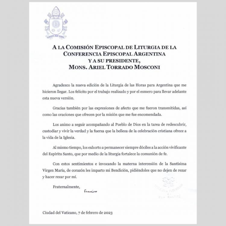 Francisco destacó la nueva edición de la Liturgia de las Horas para Argentina Francisco destacó la nueva edición de la Liturgia de las Horas para Argentina