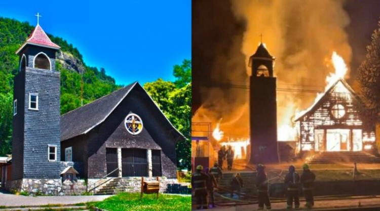 Incendio destruye histórica iglesia de Curarrehue en Chile Incendio destruye histórica iglesia de Curarrehue en Chile