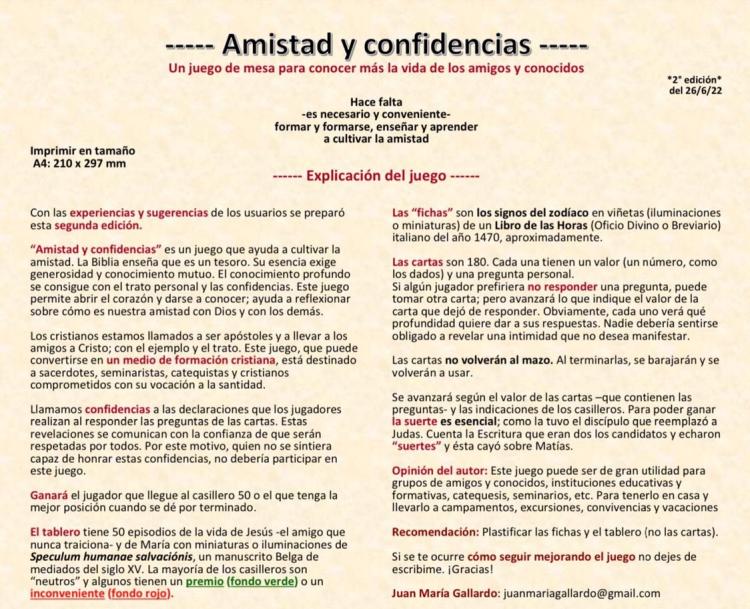 Segunda edición del juego "Amistad y confidencias" Segunda edición del juego "Amistad y confidencias"