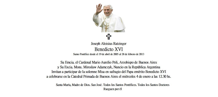 Misa en sufragio del papa emérito Benedicto XVI en la catedral porteña Misa en sufragio del papa emérito Benedicto XVI en la catedral porteña